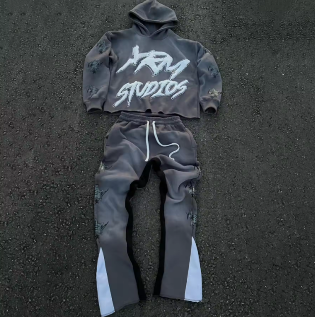 Custom Sweatsuits 100% Cotton Cropped Hoodie Men Joggers Suit Puff Printing Flared Sweatpants Sweatsuits Unisex Sets,Shuliqi Apparel - Men's Clothing Wholesale Manufacturer,Custom Sweatsuits 100% Cotton Cropped Hoodie Men Joggers Suit Puff Printing Flared Sweatpants Sweatsuits Unisex Sets | Wholesale Men's Apparel | OEM | Shuliqi