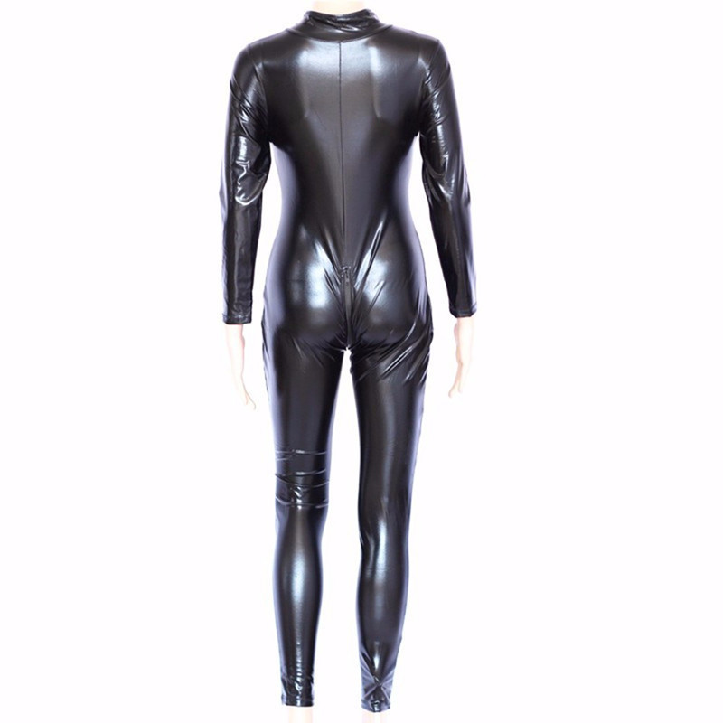 Plus Size S-4XL Sexy Women Patent Leather Bodysuit Costumes with Zipper Crotch For Night Club DS Party Fancy Vinyl Leather