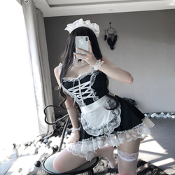Women Sexy Lingerie Low-Cut Tied Maid Dress Underwear Costume Cosplay  Servant Hot Babydoll Lace Uniform Erotic Role Play