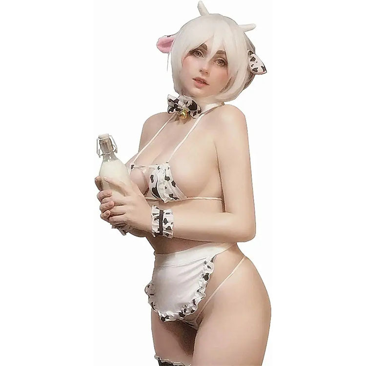 New Style Womens See Through Sexy Anime Cow Bikini Lingerie Lolita Sexy Hot Transparent Cosplay Underwear