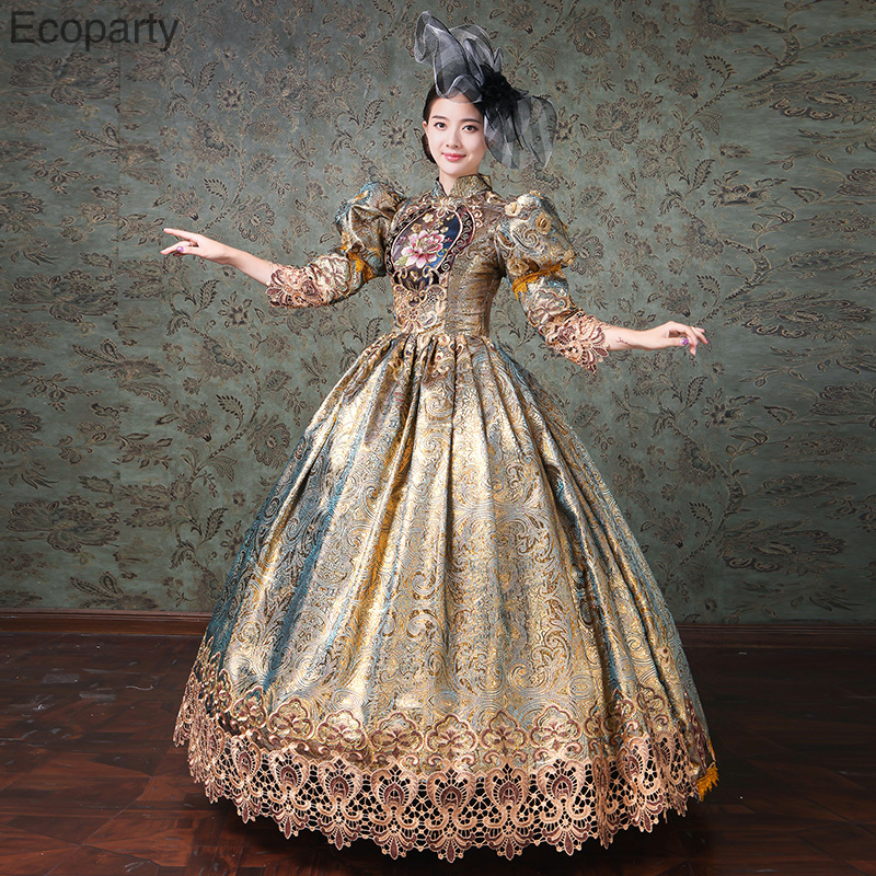 Ecoparty Customized champagne Marie Antoinette Women Long Dress Medieval masquerade dresses Ball Gowns Theater Costumes