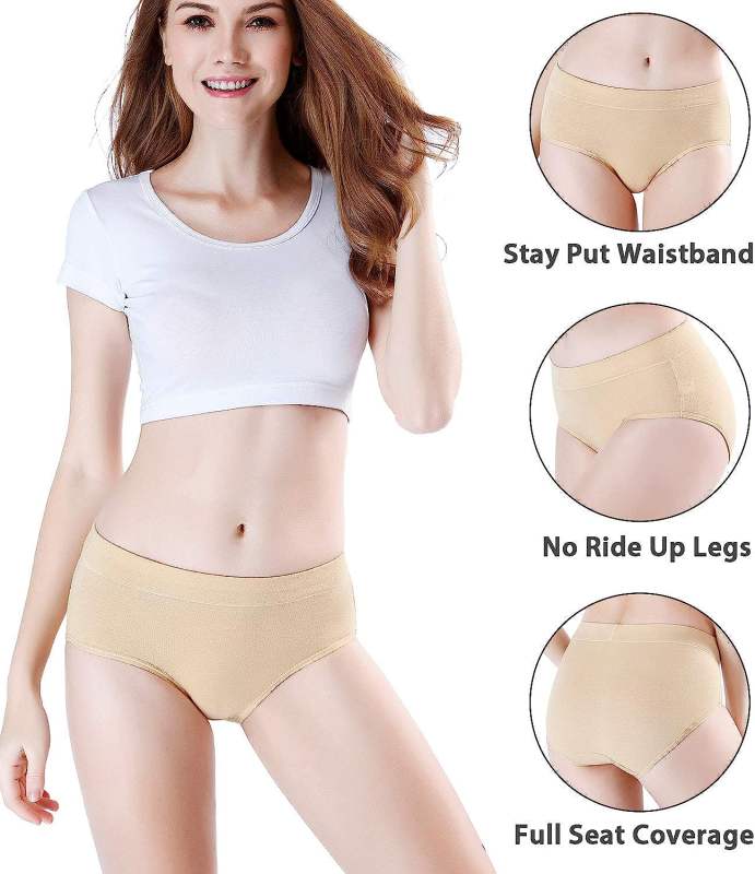 Women's Cotton Stretch Underwear Soft Mid Rise Briefs Underpants 4 Pack