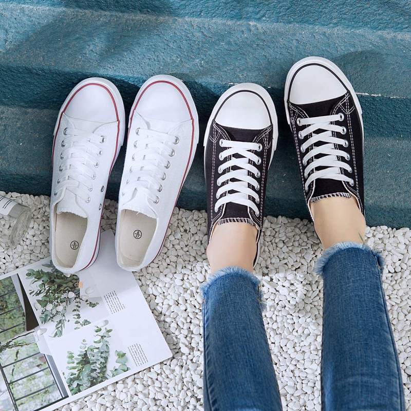 Womens Canvas Shoes Casual Cute Sneakers Low Cut Lace up Fashion Comfortable for Walking