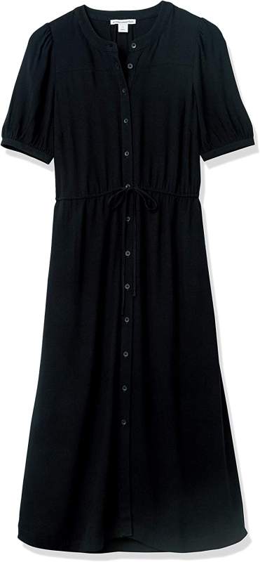 Women's Relaxed Fit Half-Sleeve Waisted Midi A-Line Dress