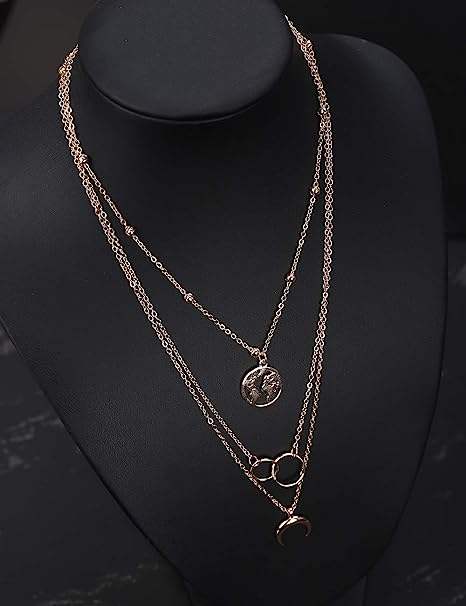 Layered Necklace Moon Necklaces Map Pendant Silver Gold Jewelry Stackable Choker Necklaces for Women and Girls (Gold)