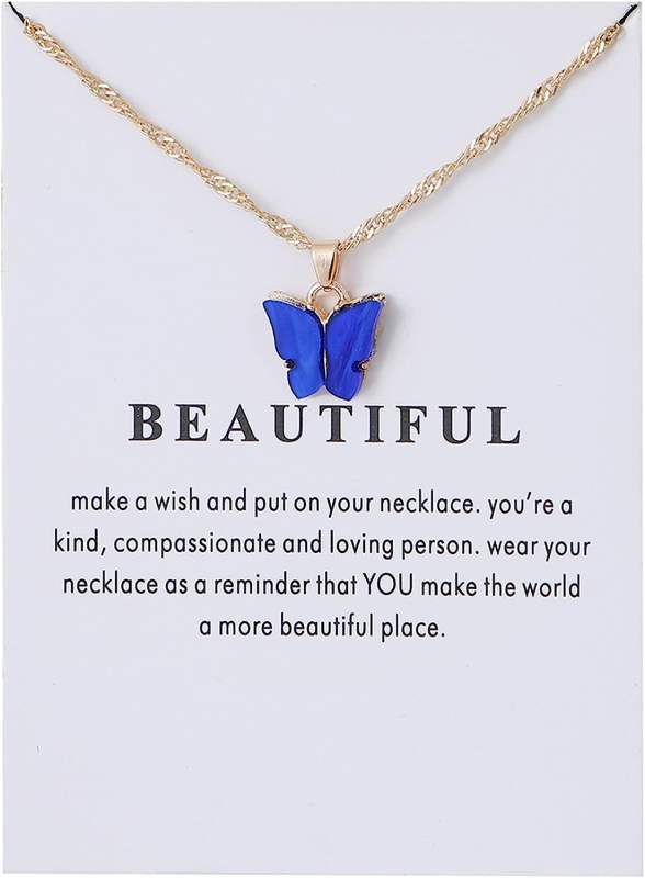 Colorful Acrylic Butterfly Pendant Necklace Bohemian Adjustable Retro Card Clavicle Chain Insect Animal Necklace for Women Girl Teen Friend Friendship Party Jewelry Gift