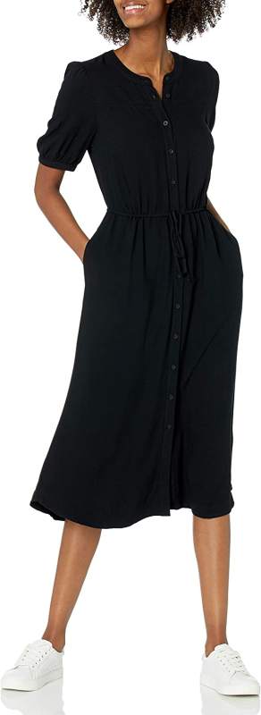 Women's Relaxed Fit Half-Sleeve Waisted Midi A-Line Dress