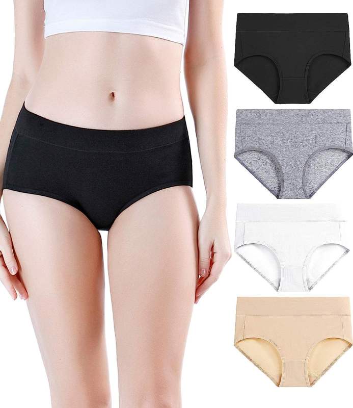 Women's Cotton Stretch Underwear Soft Mid Rise Briefs Underpants 4 Pack