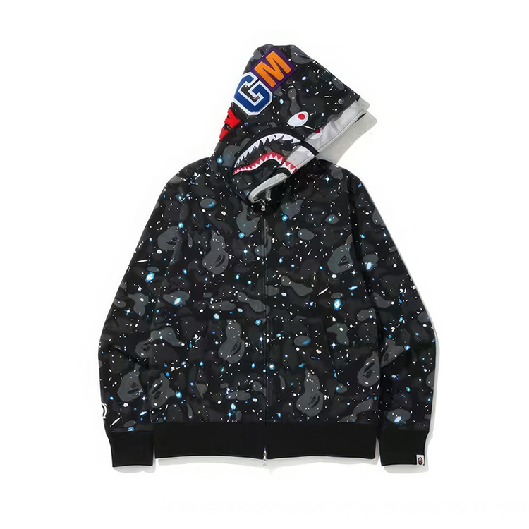 BAPE SPACE CAMO SHARK FULL ZIP DOUBLE HOODIE