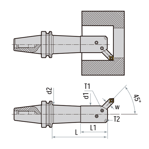 BSA 45° Boring Holder With Square Boring Bit