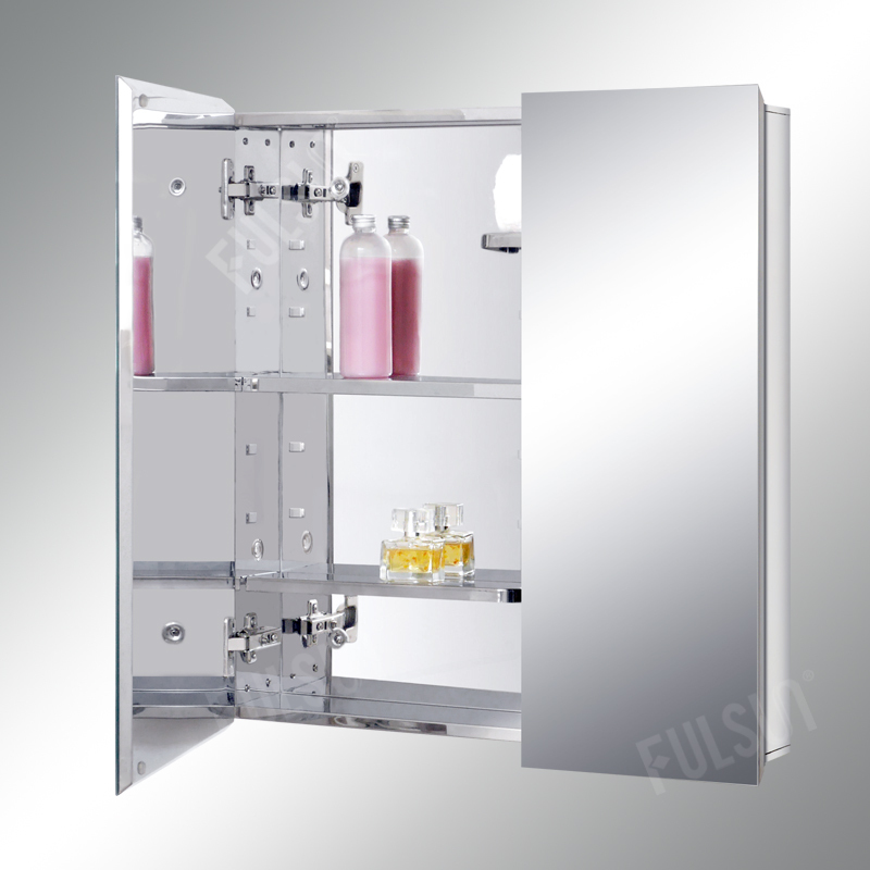 Stainless Steel Mirror Cabinet, with Adjustable Half Cut Shelves