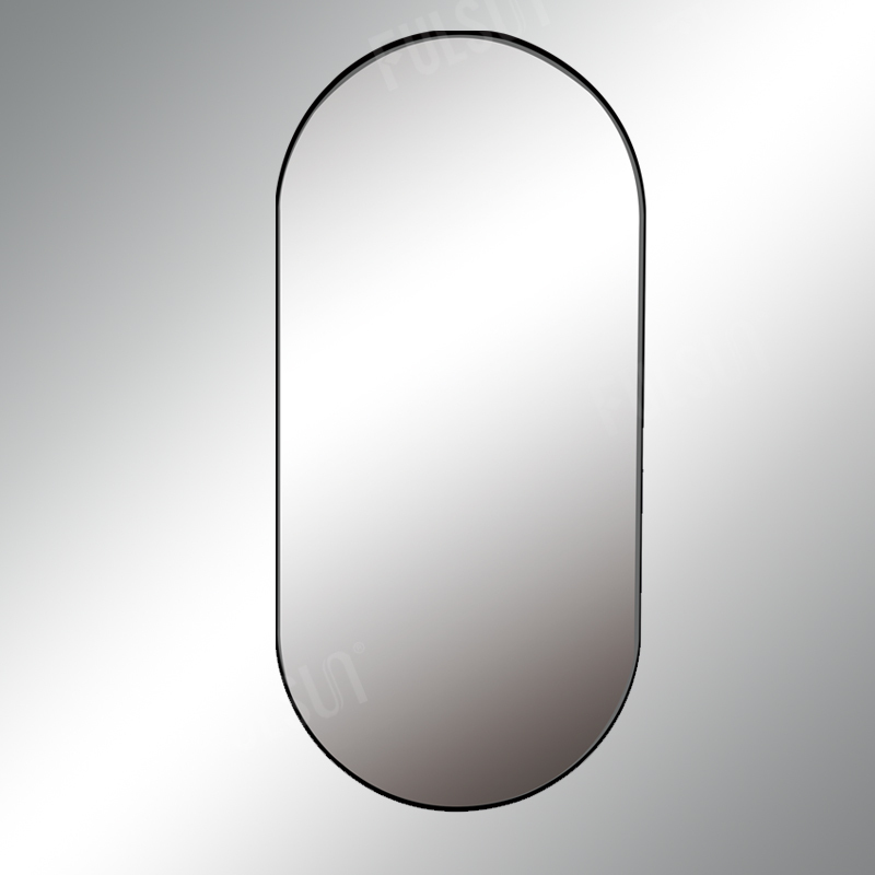 Matt Black Slim Metal Framed Mirror, Ractrack Shape