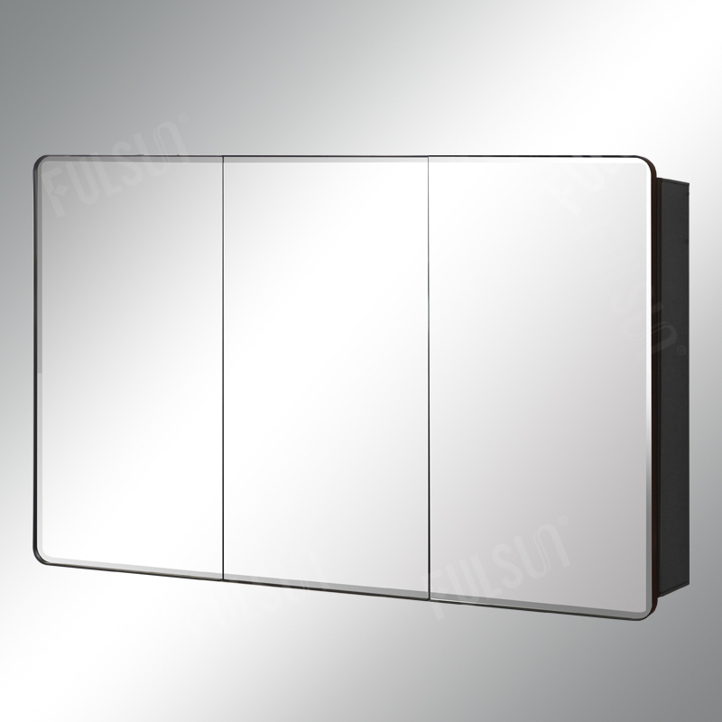 Tri-view Round Corner Framed Metal Mirror Cabinet