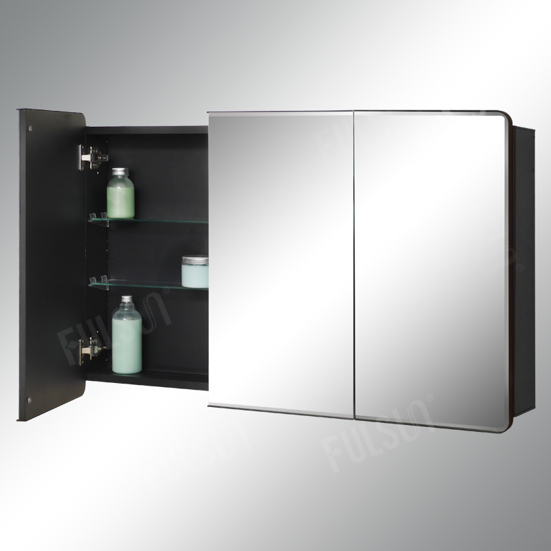Tri-view Round Corner Framed Metal Mirror Cabinet