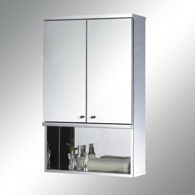 不锈钢柜，带 2 个镜面门和简易搁板