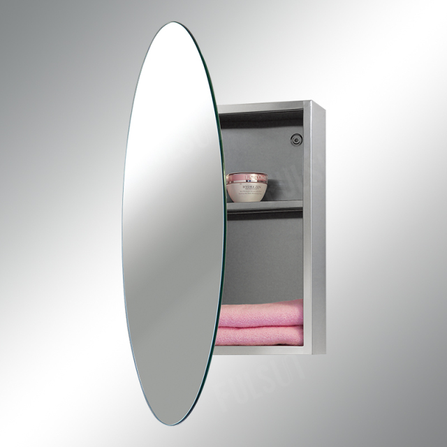 不锈钢柜，带铰链镜门，椭圆镜