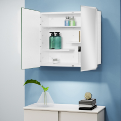 White Medicine Cabinet, With Golden Round Corner Frame 30x24