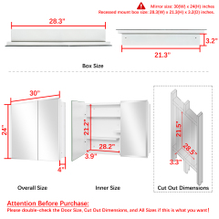 White Medicine Cabinet, With Golden Round Corner Frame 30x24