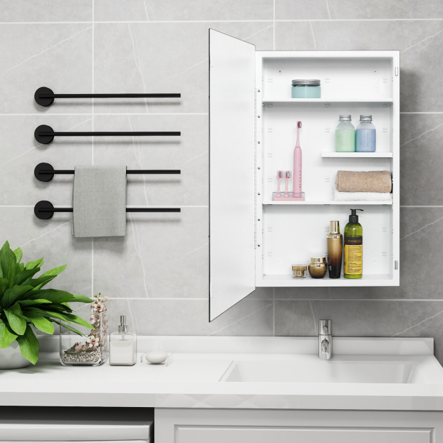 Plastic Medicine Cabinet, With Golden Round Corner Frame 18x30