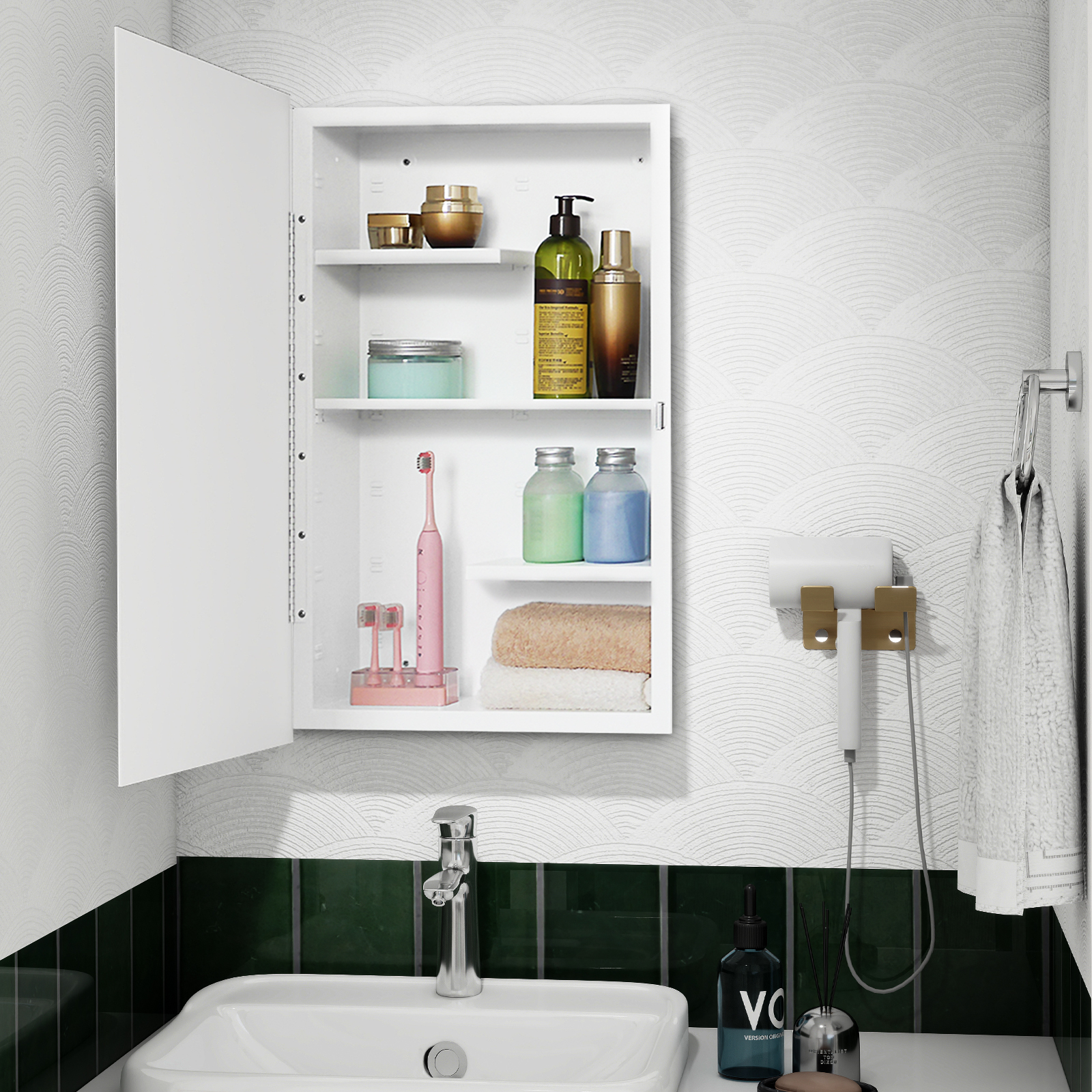 Plastic Medicine Cabinet, With Golden Round Corner Frame