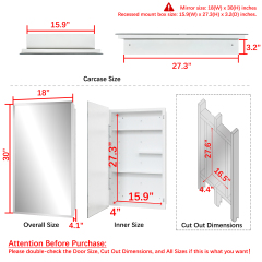 Plastic Medicine Cabinet, With Golden Round Corner Frame 18x30