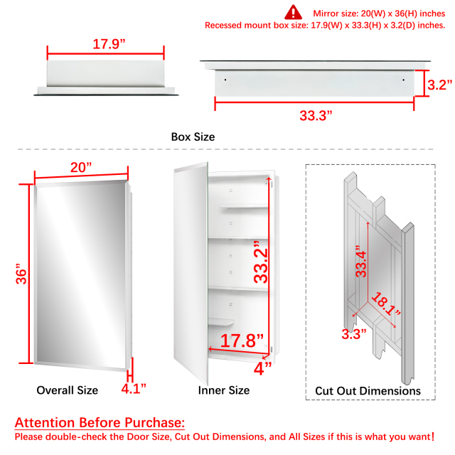 Plastic Medicine Cabinet, With Golden Round Corner Frame 20x36