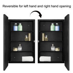 Fundin Black Plastic Medicine Cabinet, Mirror Door with Round Corner Metal Frame, Recessed and Surface Mount Bathroom Wall Medicine Cabinet, 16 x 28 inch Mirror Size