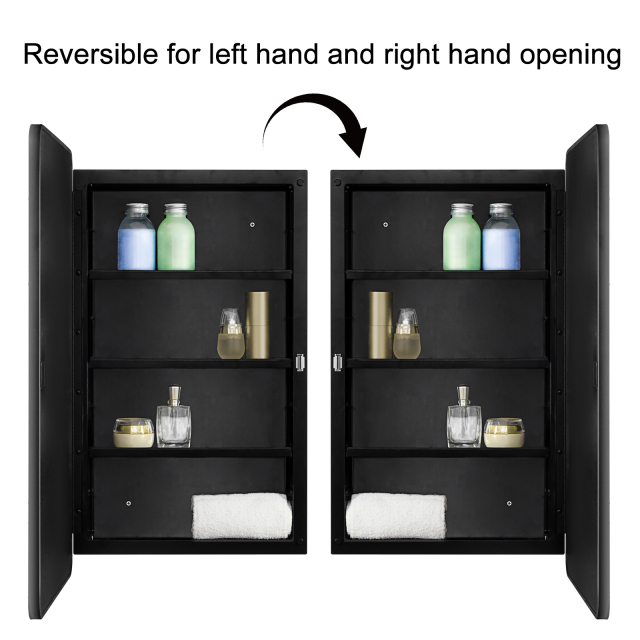 Fundin Black Plastic Medicine Cabinet, Mirror Door with Round Corner Metal Frame, Recessed and Surface Mount Bathroom Wall Medicine Cabinet, 16 x 28 inch Mirror Size
