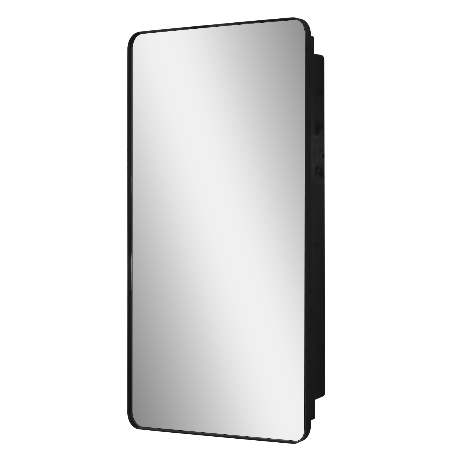 Fundin Black Plastic Medicine Cabinet, Mirror Door with Round Corner Metal Frame, Recessed and Surface Mount Bathroom Wall Medicine Cabinet, 16 x 28 inch Mirror Size