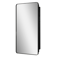 Fundin Black Plastic Medicine Cabinet, Mirror Door with Round Corner Metal Frame, Recessed and Surface Mount Bathroom Wall Medicine Cabinet, 16 x 28 inch Mirror Size