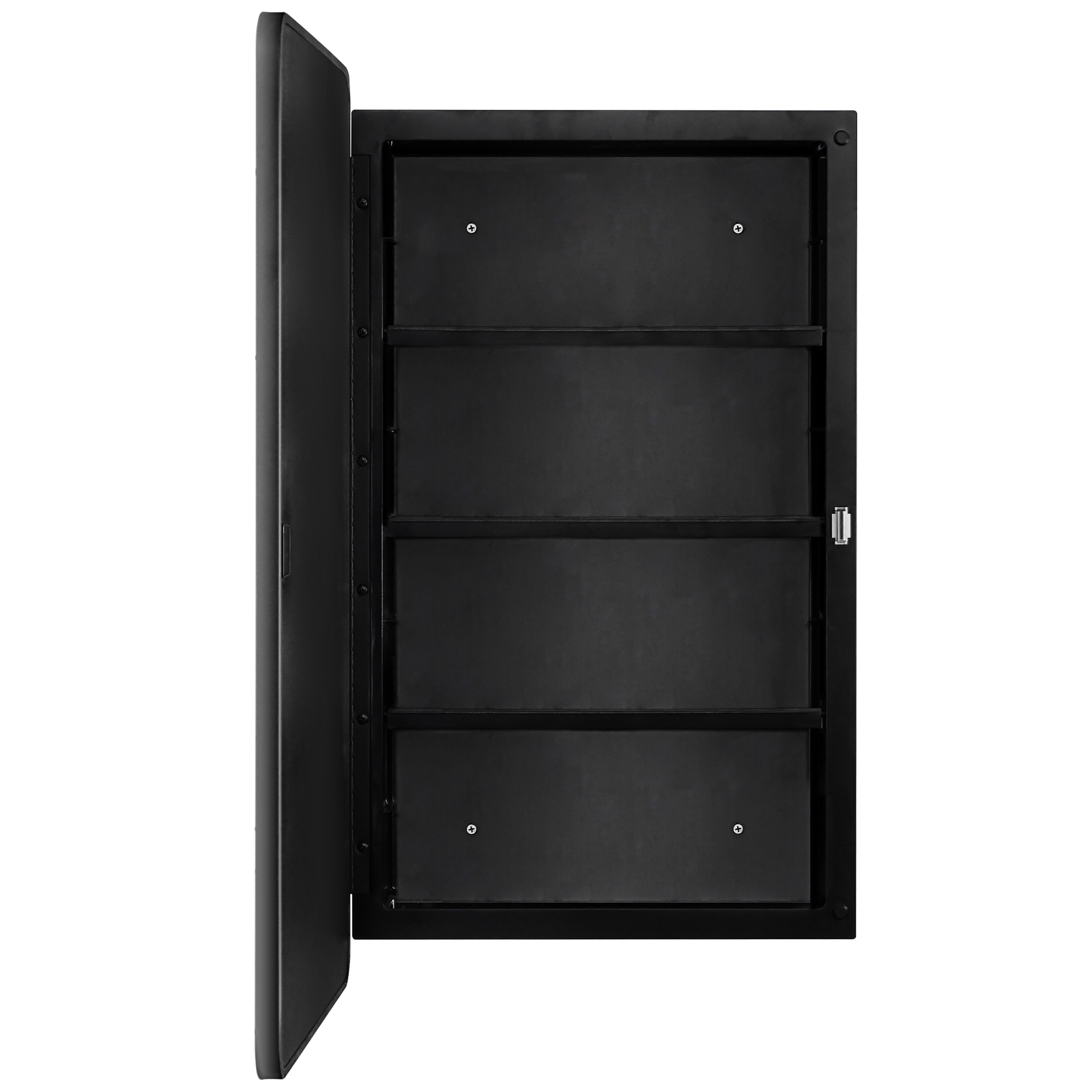 Fundin Black Plastic Medicine Cabinet, Mirror Door with Round Corner Metal Frame, Recessed and Surface Mount Bathroom Wall Medicine Cabinet, 16 x 28 inch Mirror Size