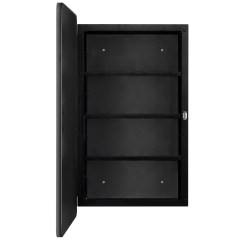Fundin Black Plastic Medicine Cabinet, Mirror Door with Round Corner Metal Frame, Recessed and Surface Mount Bathroom Wall Medicine Cabinet, 16 x 28 inch Mirror Size