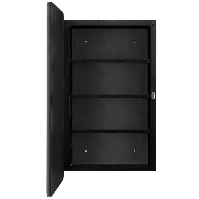 Fundin Black Plastic Medicine Cabinet, Mirror Door with Round Corner Metal Frame, Recessed and Surface Mount Bathroom Wall Medicine Cabinet, 16 x 28 inch Mirror Size