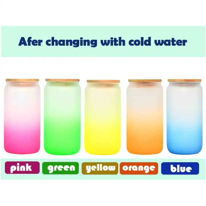 Hot Sale US Warehouse 16oz 20oz Frosted gradient color coffee soda shaped beer Sublimation Glass can with bamboo lid  (25pcs/case)