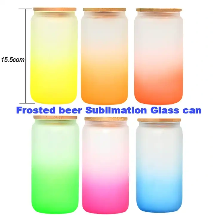 Hot Sale US Warehouse 16oz 20oz Frosted gradient color coffee soda shaped beer Sublimation Glass can with bamboo lid  (25pcs/case)
