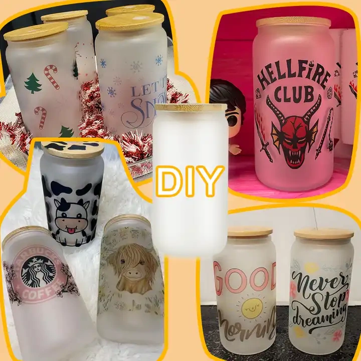 US warehouse stocked 16oz sublimation blanks beer mug drinking glasses can tumbler with bamboo lids and glass straw