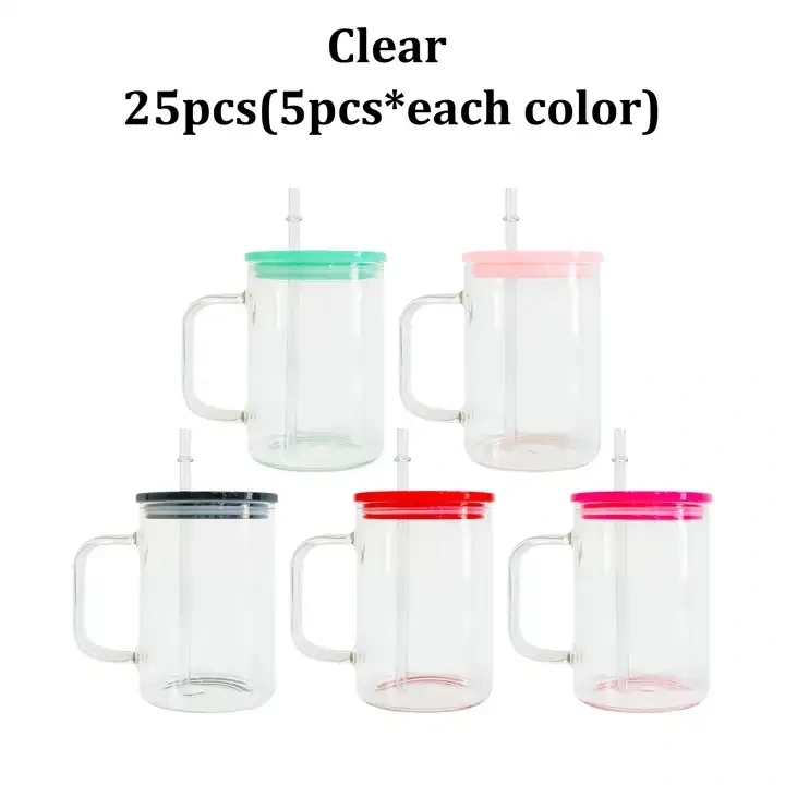 US RTS 17oz Sublimation Glass Mug with Colored Plastic Lid Free Shipping (25PCS)