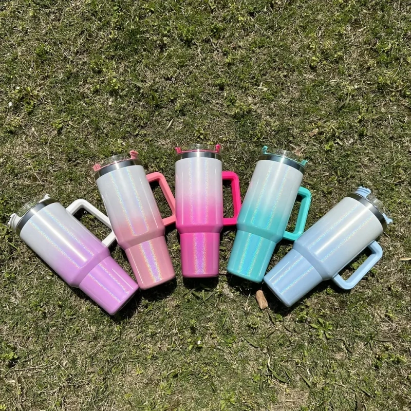 US RTS 40oz Sublimation Holographic Ombre Mug with Handle Free Shipping (16PCS)