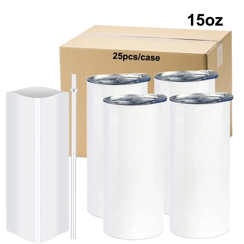 US RTS 15oz Sublimation Straight Glossy Tumbler Free Shipping (25PCS)