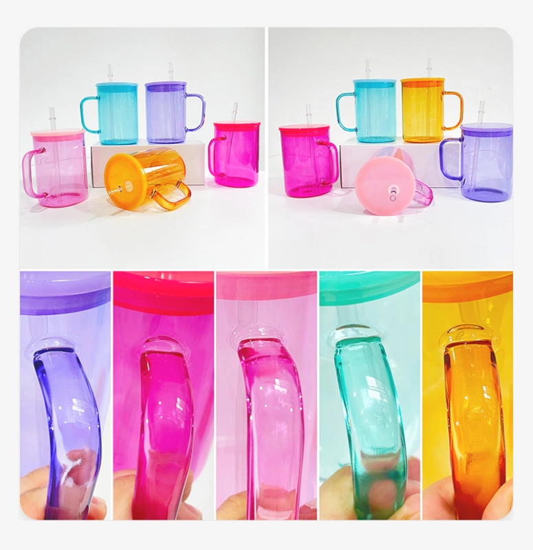 15oz Colored Sublimation Blank Glass Tumblers with Handle