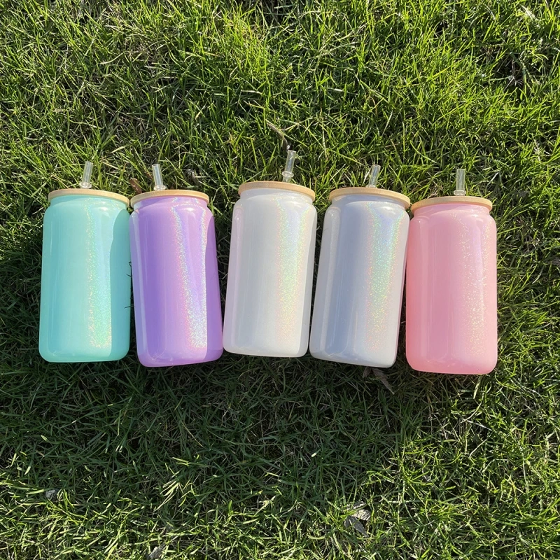 US RTS 16oz Sublimation Glitter Shimmer Glass Cup Free Shipping (30PCS)