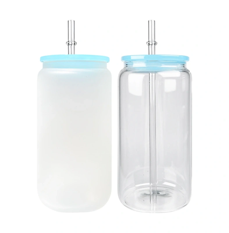 US RTS 16oz Sublimation Frosted/Clear Glass Libby Can with Colored Lids Free Shipping (25PCS)