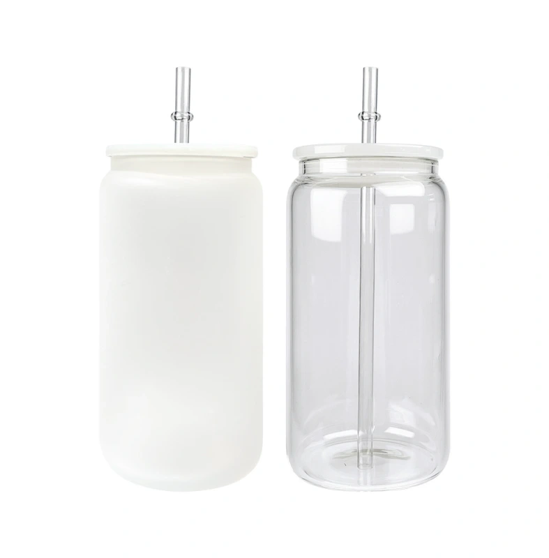 US RTS 16oz Sublimation Frosted/Clear Glass Libby Can with Colored Lids Free Shipping (25PCS)