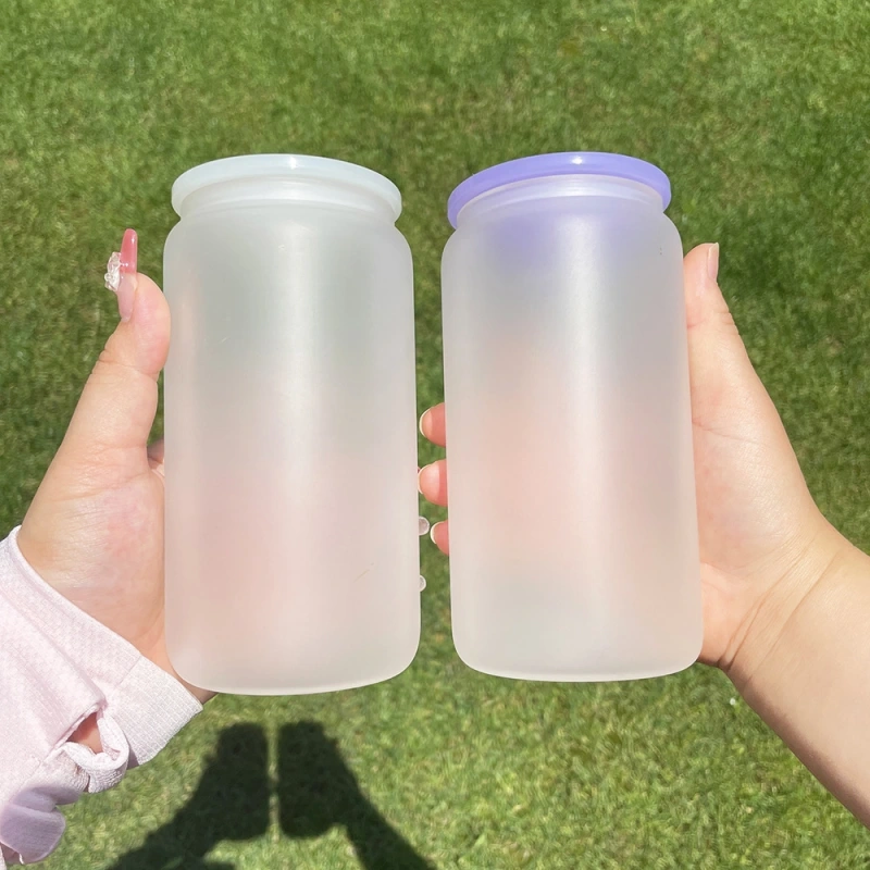 US RTS 16oz Sublimation Frosted/Clear Glass Libby Can with Colored Lids Free Shipping (25PCS)