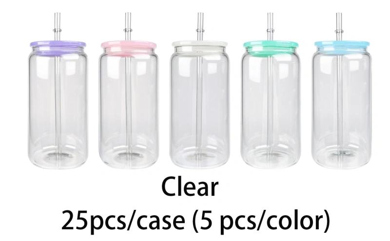 US RTS 16oz Sublimation Frosted/Clear Glass Libby Can with Colored Lids Free Shipping (25PCS)
