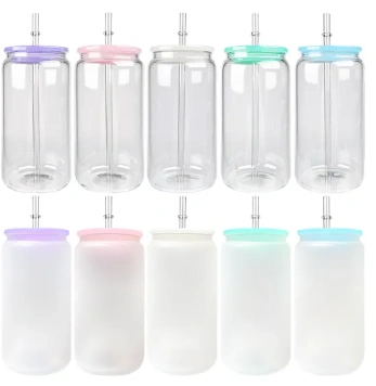 US RTS 16oz Sublimation Frosted/Clear Glass Libby Can with Colored Lids Free Shipping (25PCS)