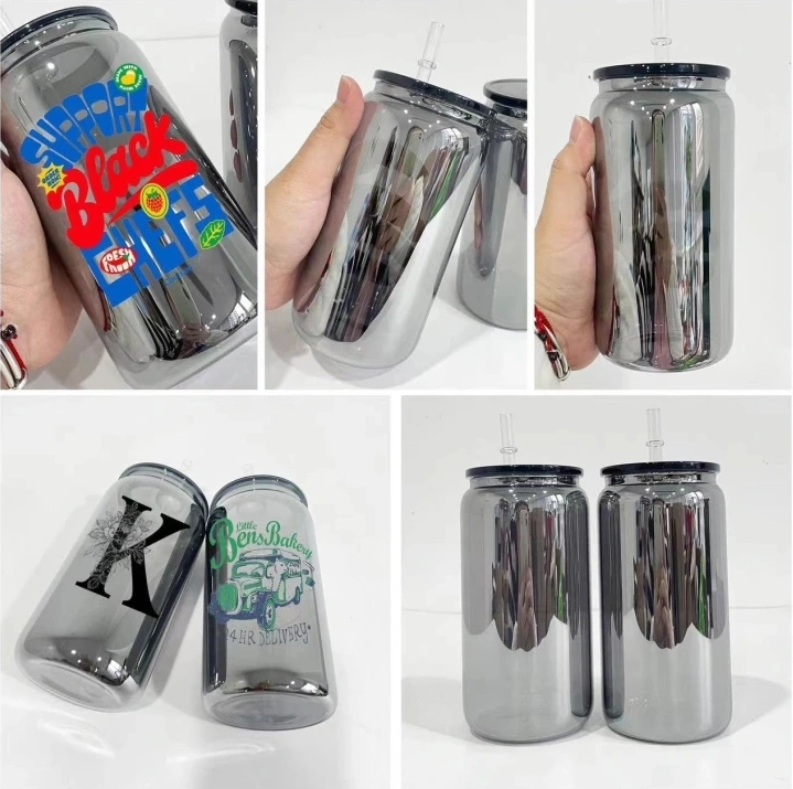 NEW 16oz Mirror Black Glass 50pcs
