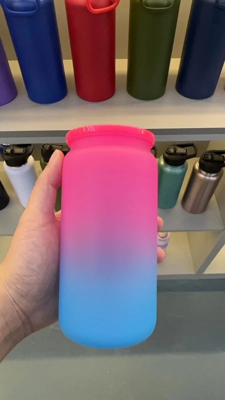 NEW China RTS 16oz Acrylic Plastic Ombre Can with Colored Lid Free Shipping (60PCS)