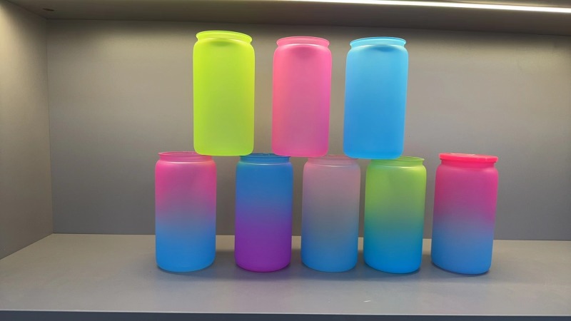 NEW China RTS 16oz Acrylic Plastic Ombre Can with Colored Lid Free Shipping (60PCS)