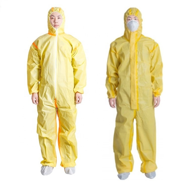 Safety Disposable White Sms PP SF Coveral With Hood Medical Microporous Disposable Coverall